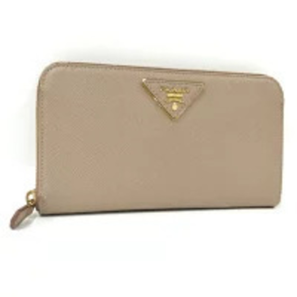 Prada Round Zip Long Wallet Saffiano Leather Beige Cream